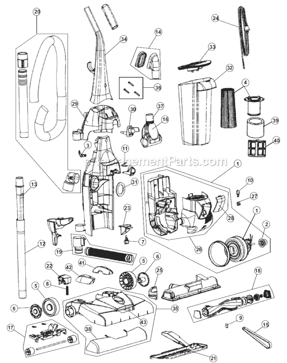 Page A Diagram and Parts List for UD40280  Dirt Devil Upright Vacuum